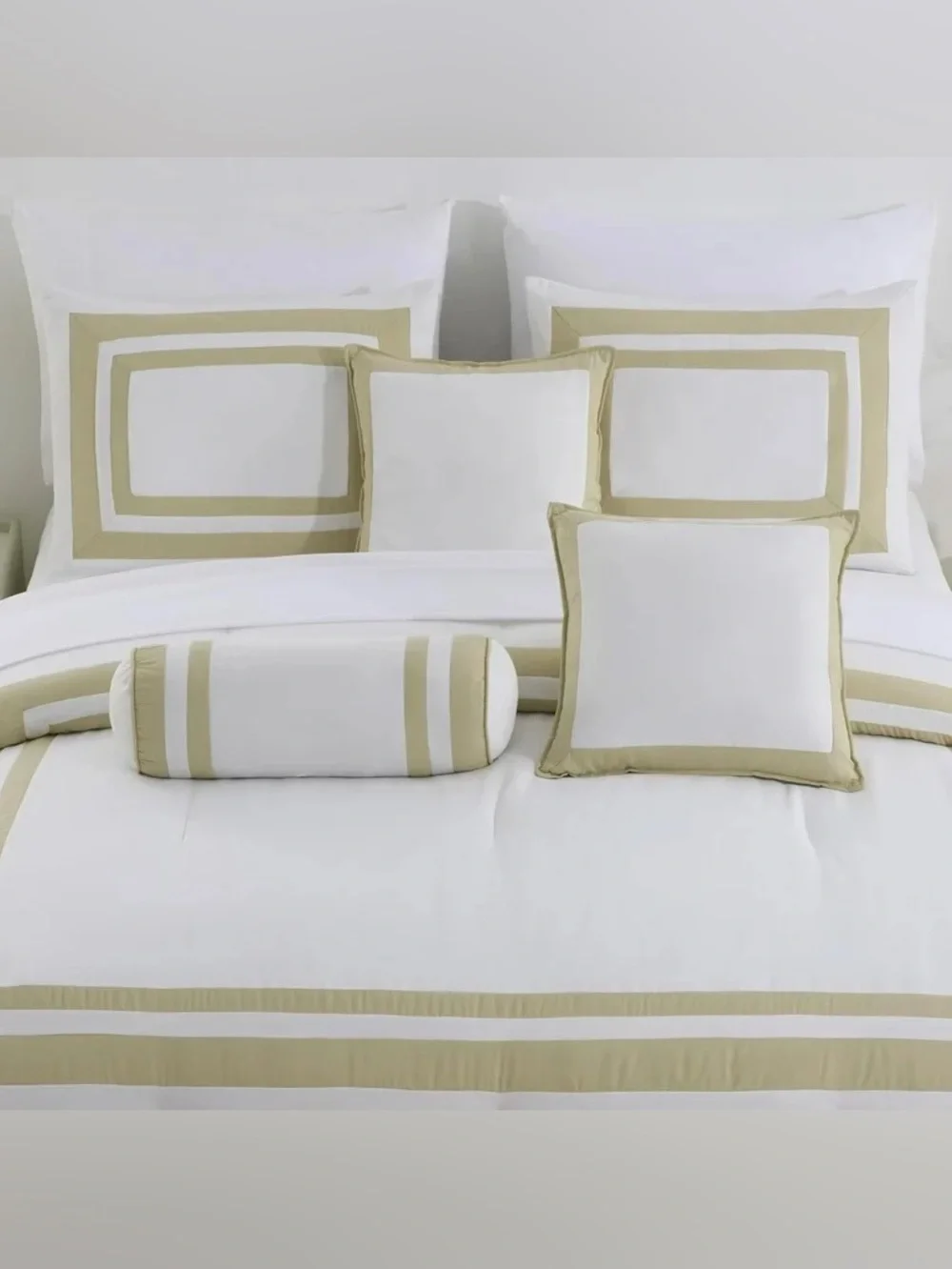 Luxury White and Beige Full 7 piece Hotel-Style Comforter Set